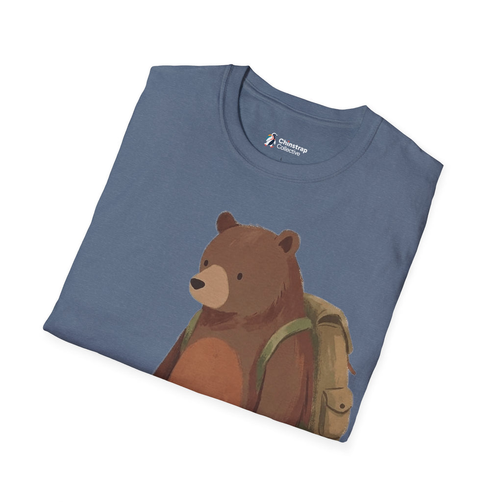 The Bear and Penguin Hike T-shirt in Heather Indigo, folded