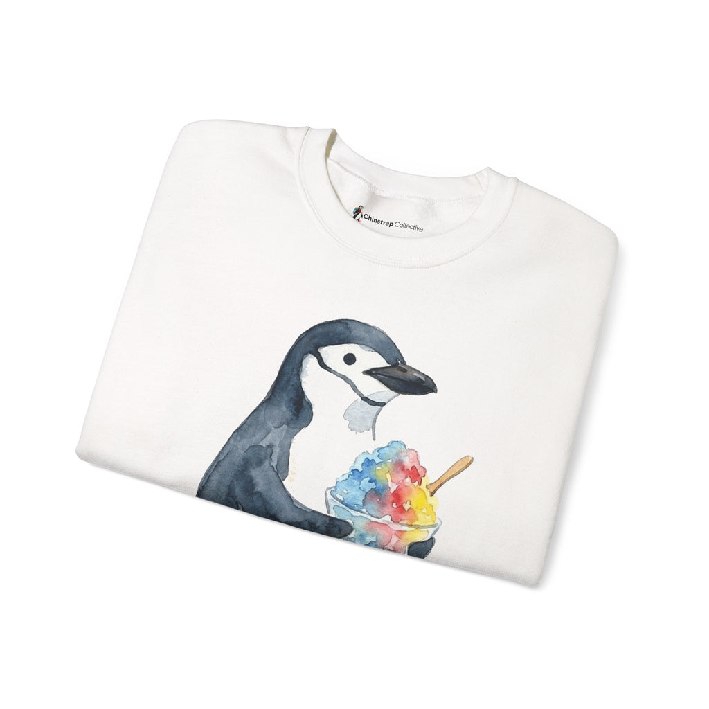 The Chinstrap Shaved Ice sweatshirt in White, folded