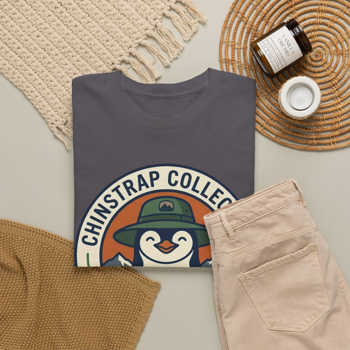 The Penguin Patch T-shirt in Charcoal, folded
