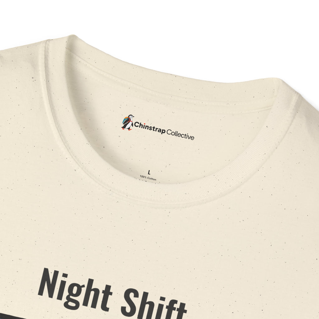 The Chinstrap Collective neck label on the Still Waddling T-shirt in Natural