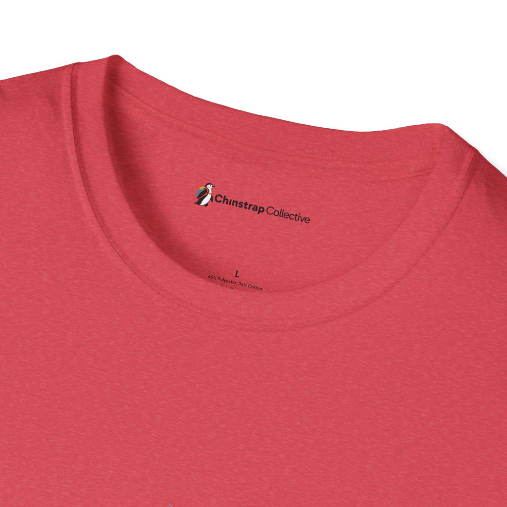 The Chinstrap Collective neck label on the Penguin in Kimono T-shirt in Heather Red