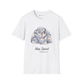 Nap Squad penguin T-shirt in White: A watercolour pile of sleeping grey penguin chicks with one awake in the middle, with…
