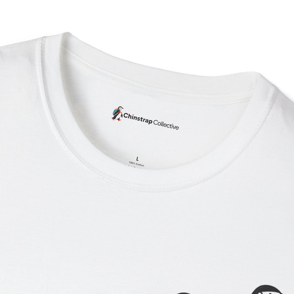 The Chinstrap Collective neck label on the Penguin Lineup T-shirt in White