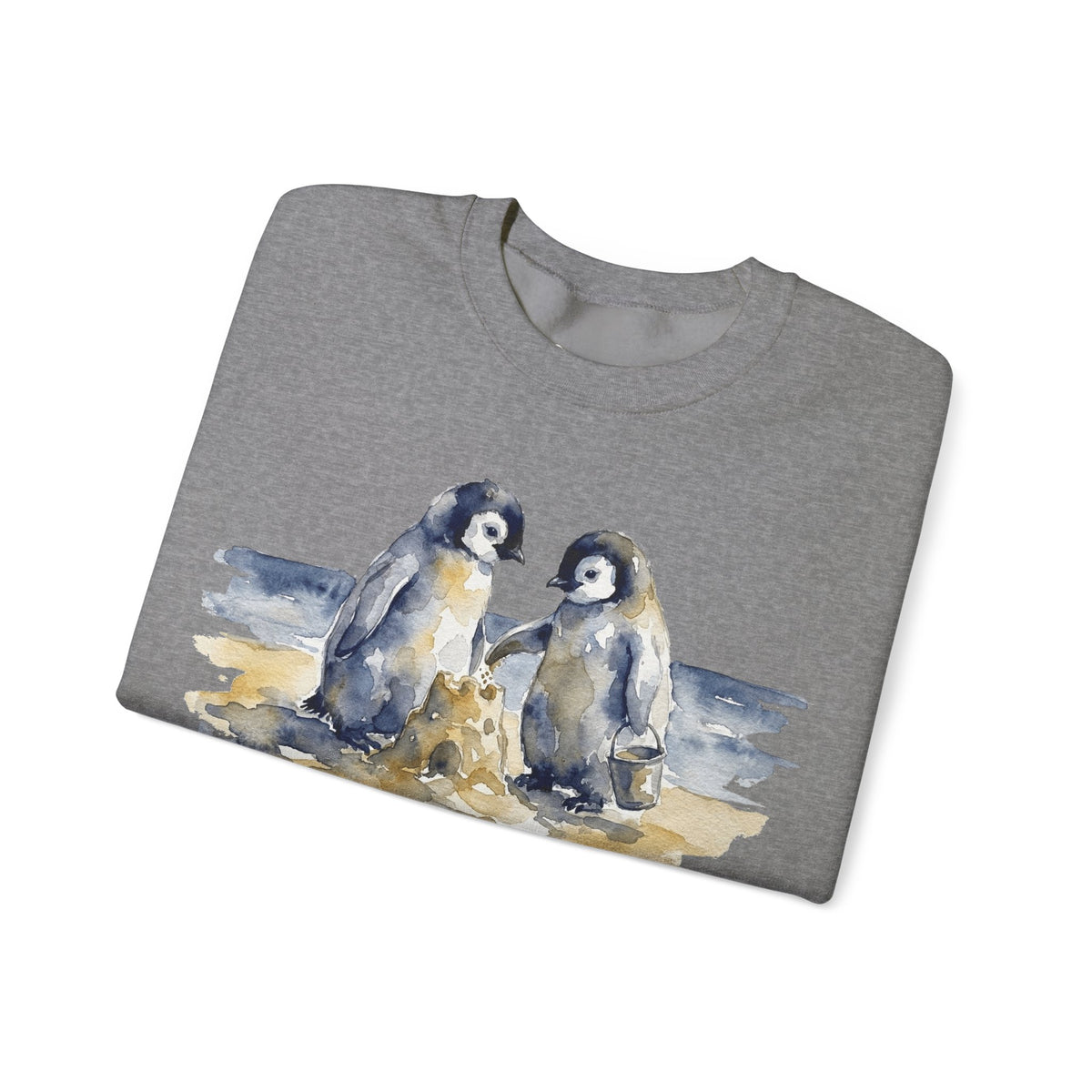 The Sandcastle Penguin Chicks sweatshirt in Graphite Heather, folded