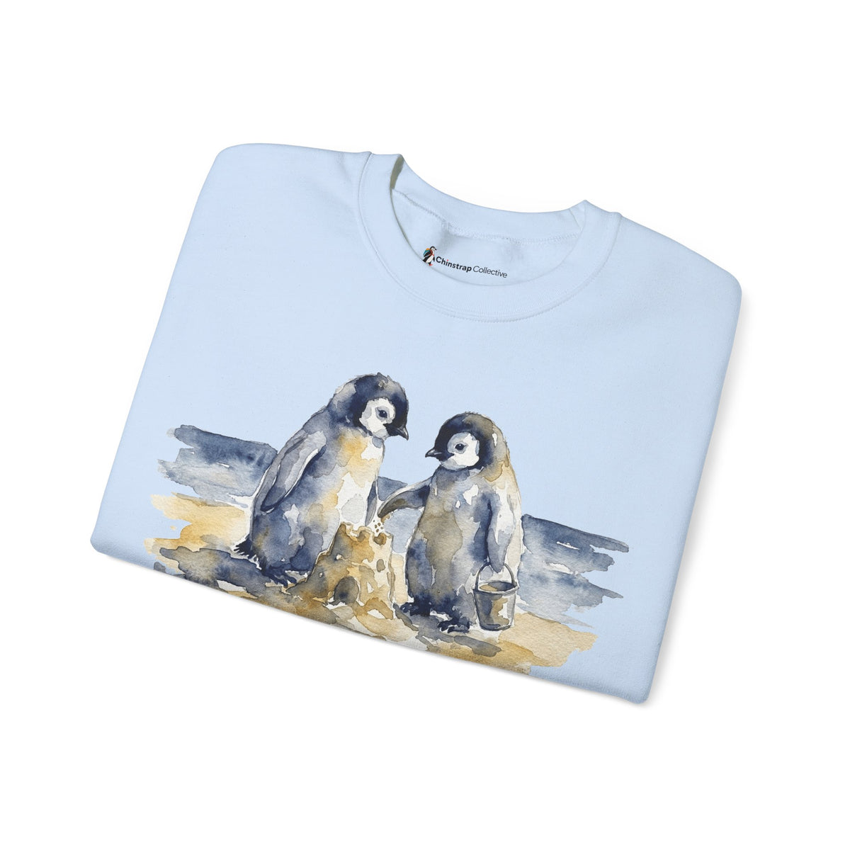 The Sandcastle Penguin Chicks sweatshirt in Light Blue, folded