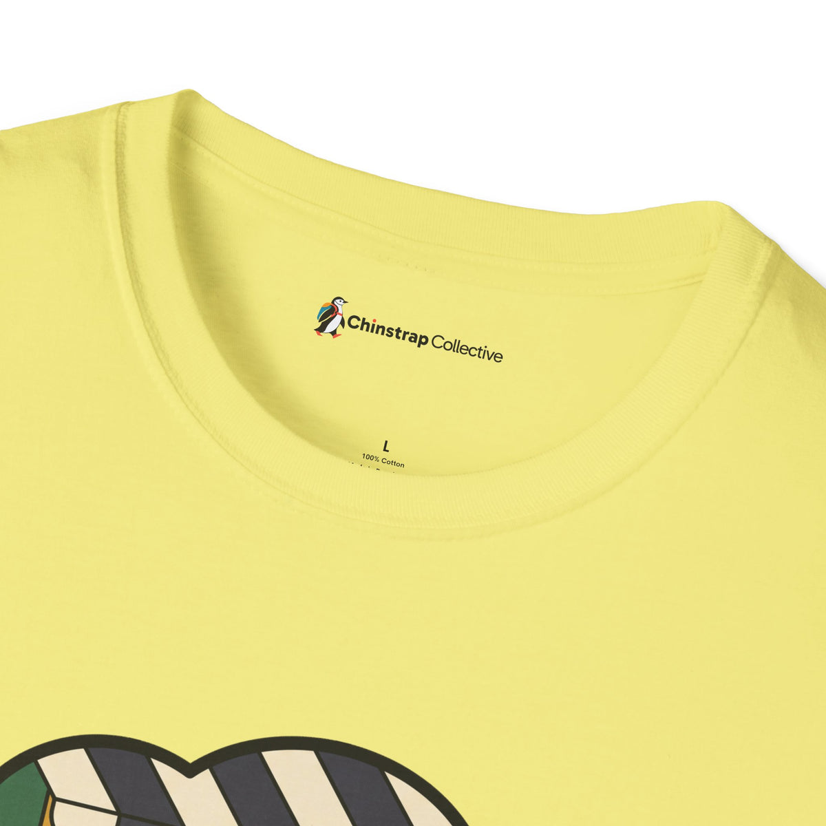 The Chinstrap Collective neck label on the The Usual T-shirt in Cornsilk