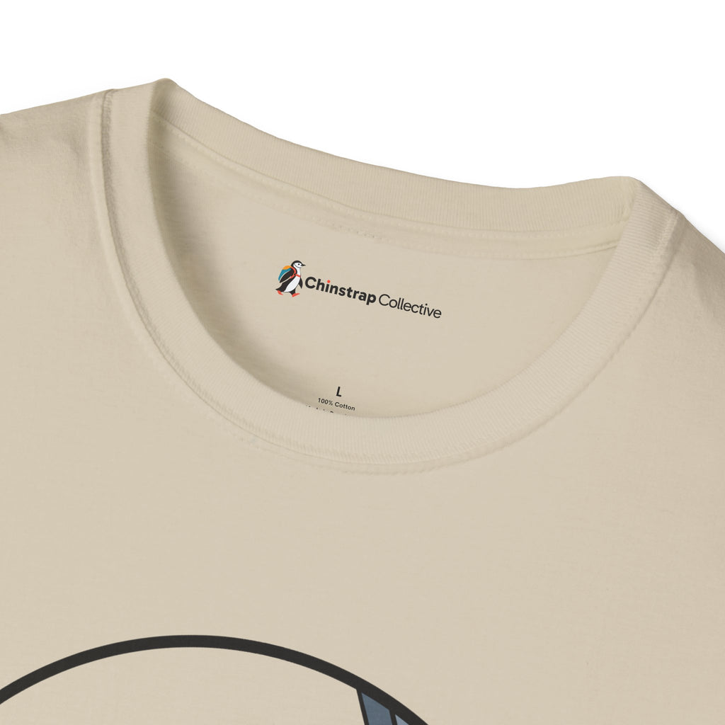 The Chinstrap Collective neck label on the Priority Belly Slide T-shirt in Sand