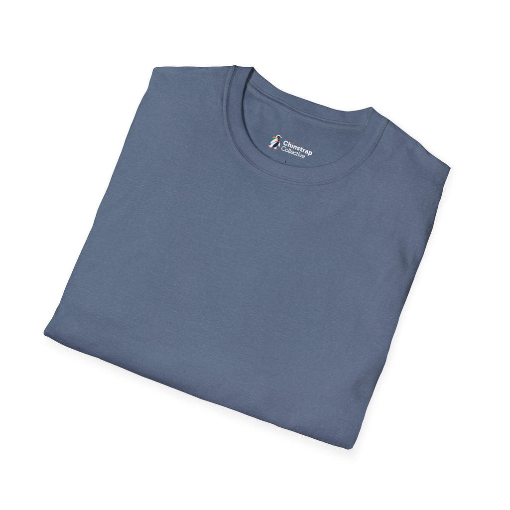 Penguin Mountain River T-Shirt, Linocut Style, Lightweight Fabric