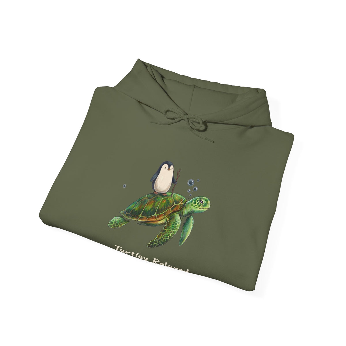 The Turtley Relaxed hoodie in Military Green, folded