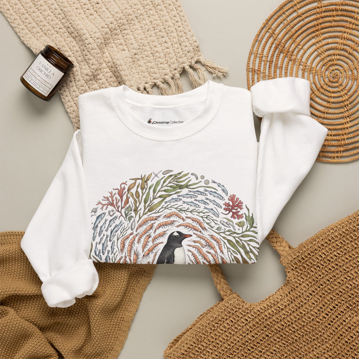 Penguin Wreath Sweatshirt, Ink and Watercolour Style, Cotton Blend