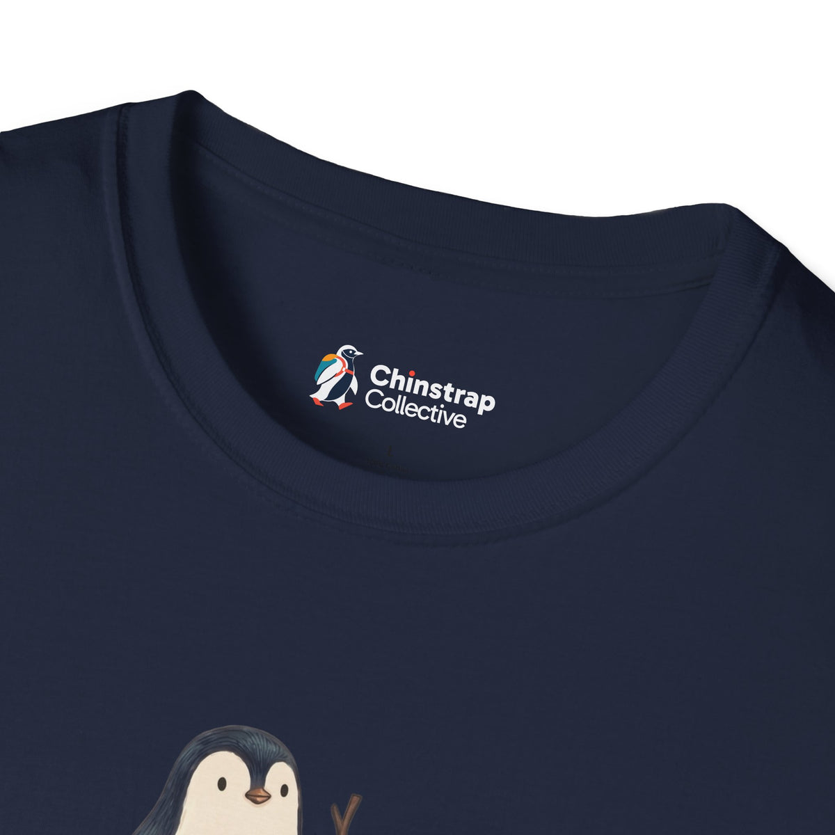 The Chinstrap Collective neck label on the Turtley Relaxed T-shirt in Navy