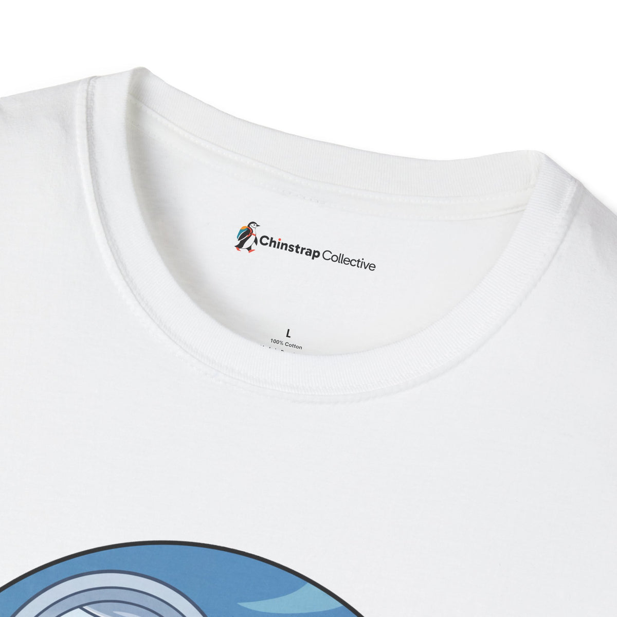 The Chinstrap Collective neck label on the Window Seat T-shirt in White