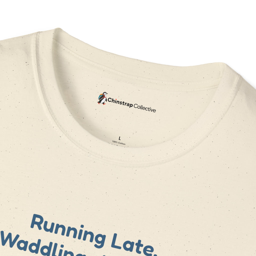 The Chinstrap Collective neck label on the Waddling T-shirt in Natural