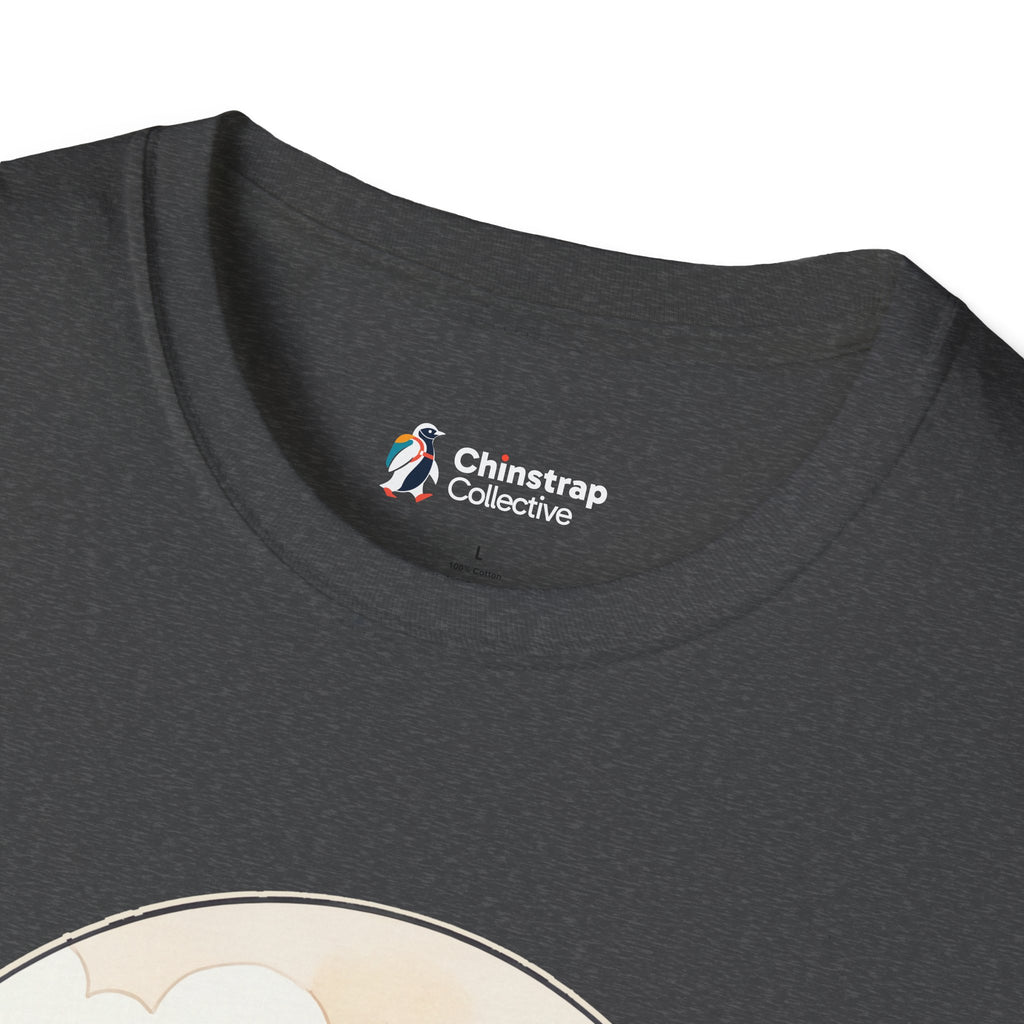The Chinstrap Collective neck label on the Beak Buddies T-shirt in Dark Heather