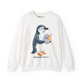 Chinstrap Shaved Ice penguin sweatshirt in White: The front print is a loose watercolor of a chinstrap penguin with its…