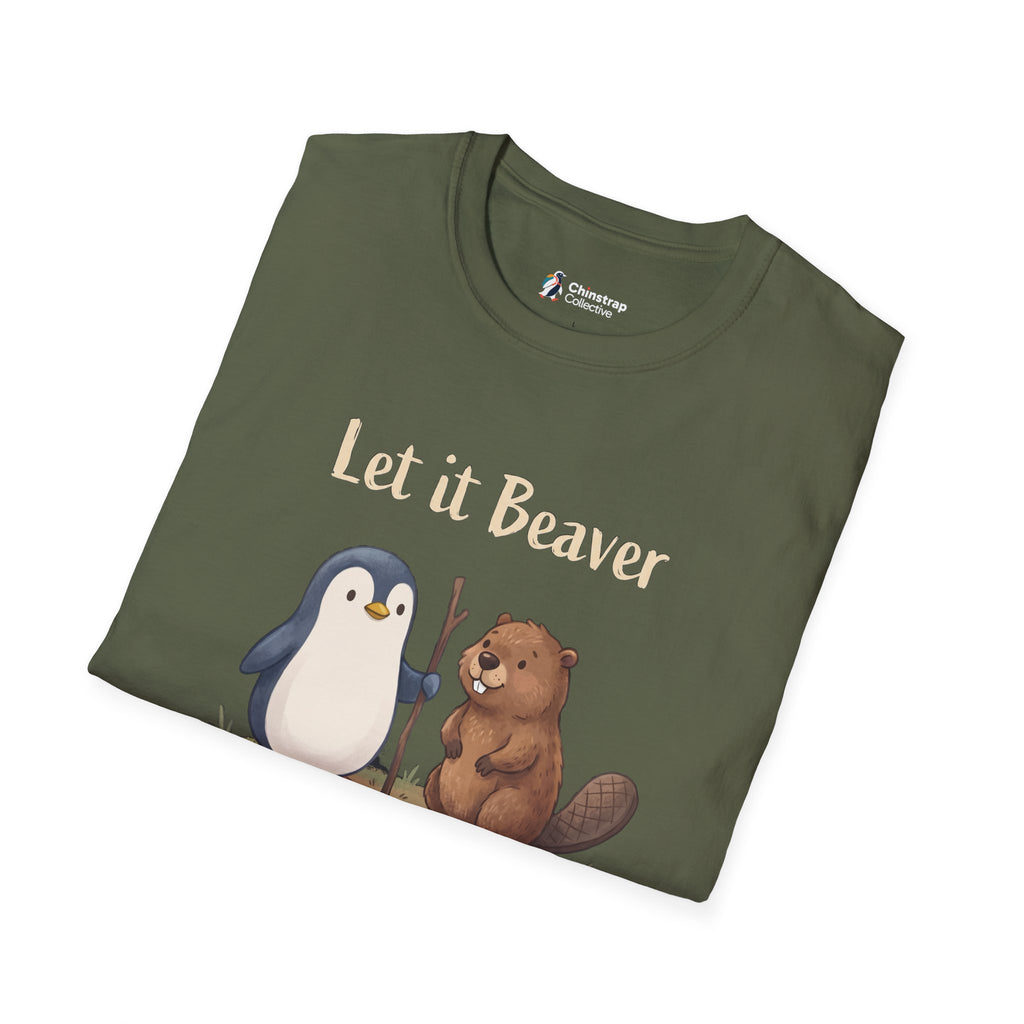 The Let It Beaver T-shirt in Military Green, folded
