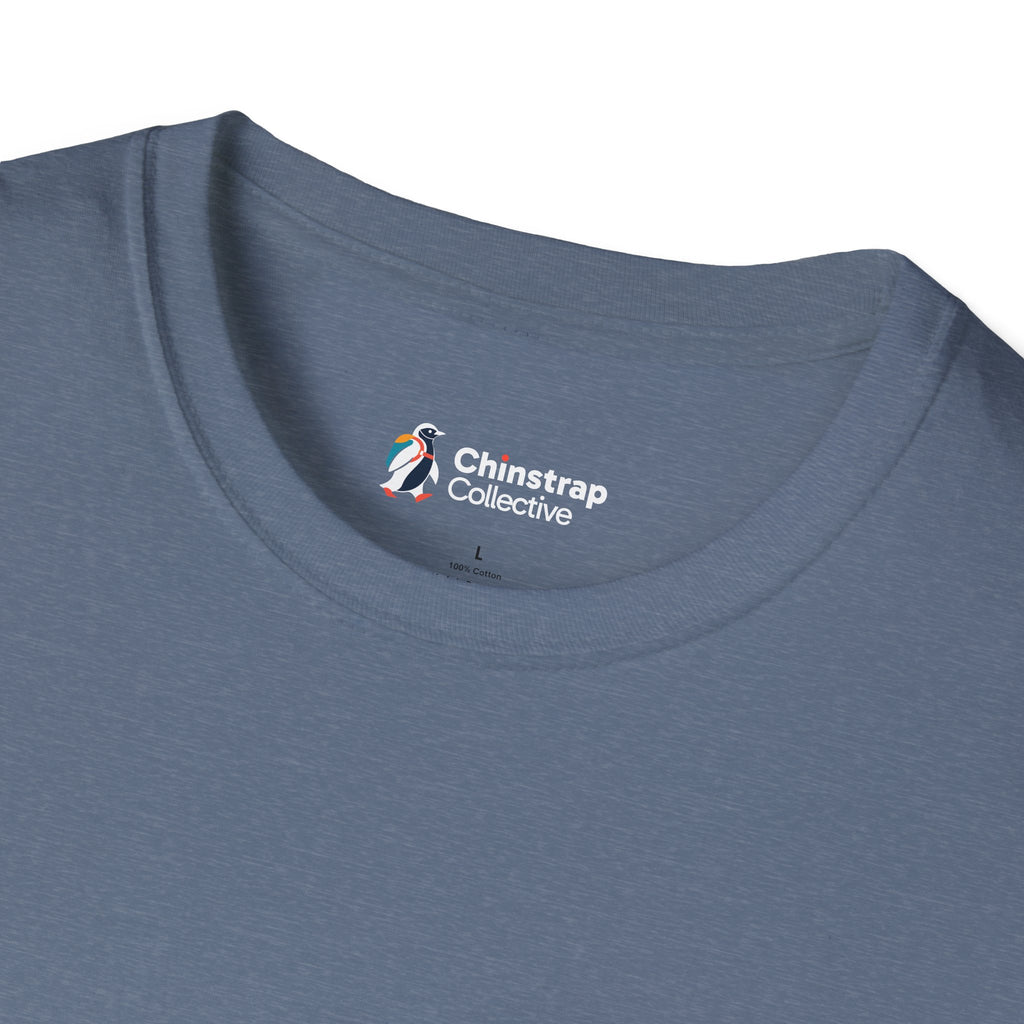Penguin Mountain River T-Shirt, Linocut Style, Lightweight Fabric