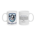 Flippers Off My Coffee Mug in White, both sides: the penguin and its true penguin fact