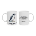 Emotionally Waterproof Mug in White, both sides: the penguin and its true penguin fact