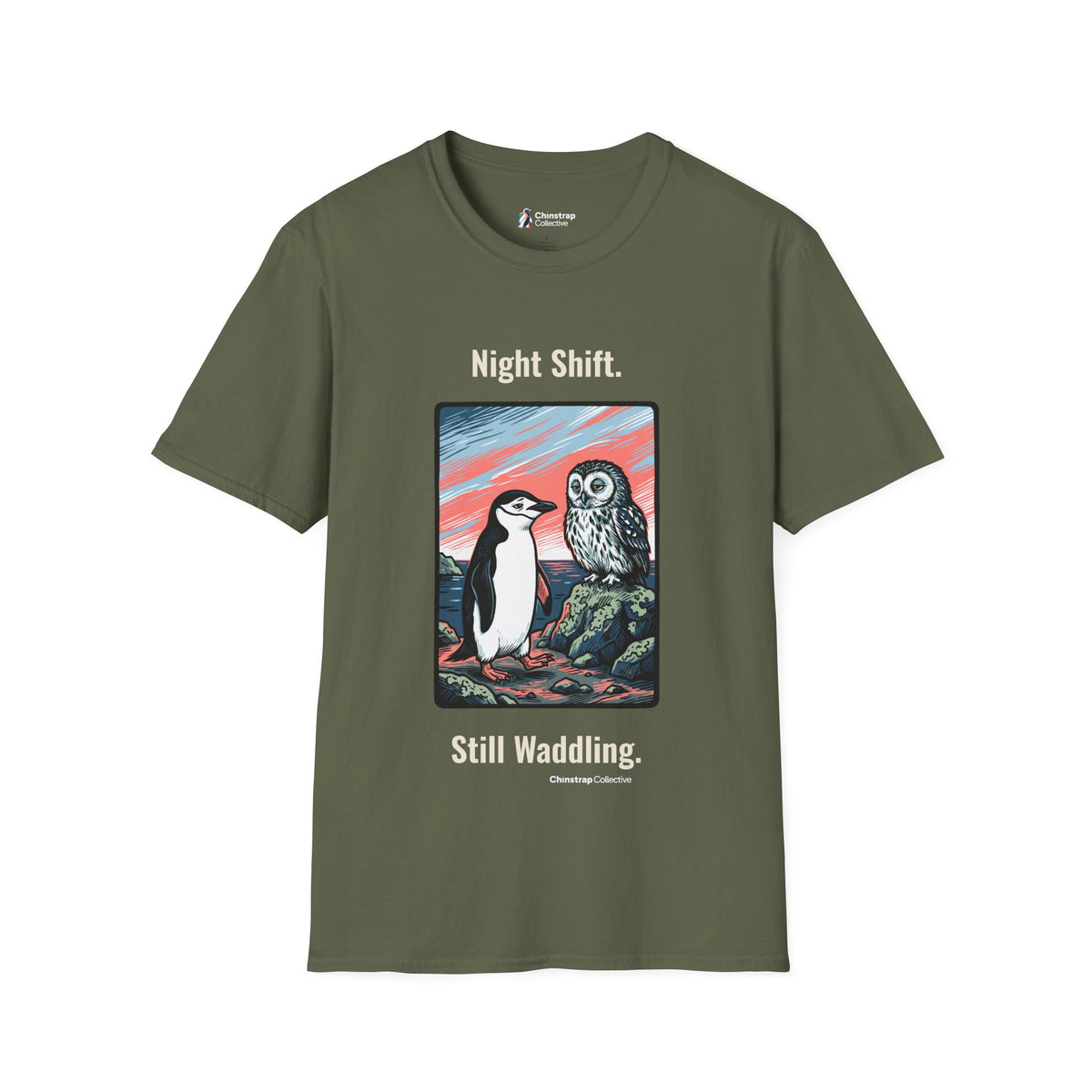 Still Waddling T-Shirt, Field Linocut Style, Lightweight Fabric