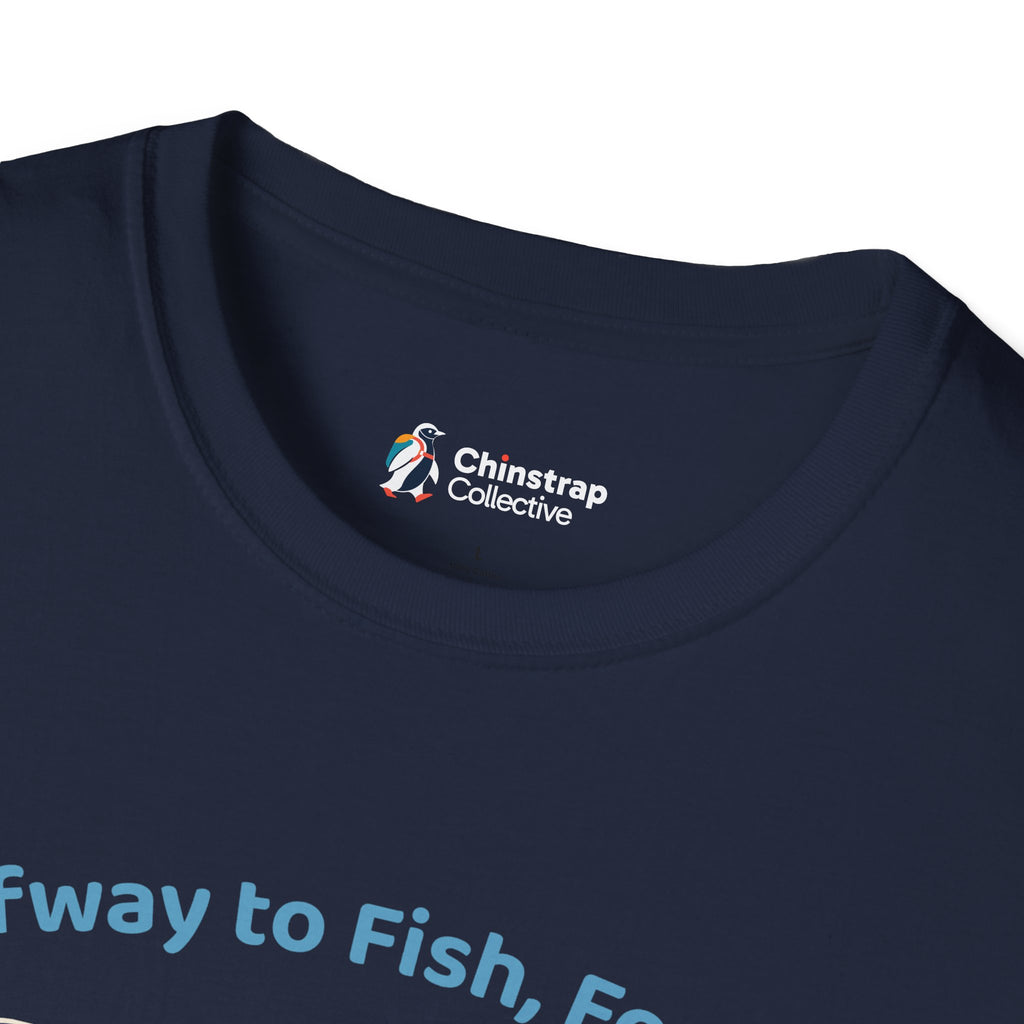 The Chinstrap Collective neck label on the Halfway to Fish T-shirt in Navy