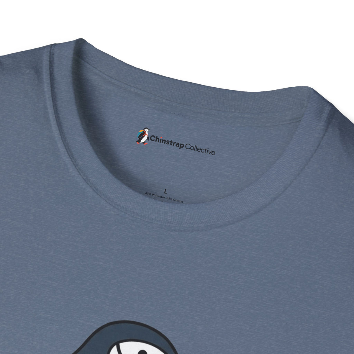 The Chinstrap Collective neck label on the Ultimate Disc Chinstrap T-shirt in Heather Indigo