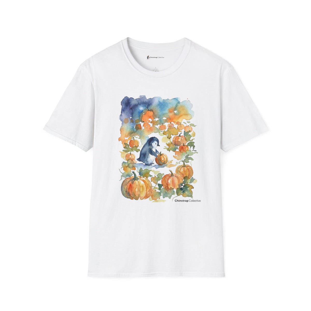Pumpkin Picking Penguin penguin T-shirt in White
