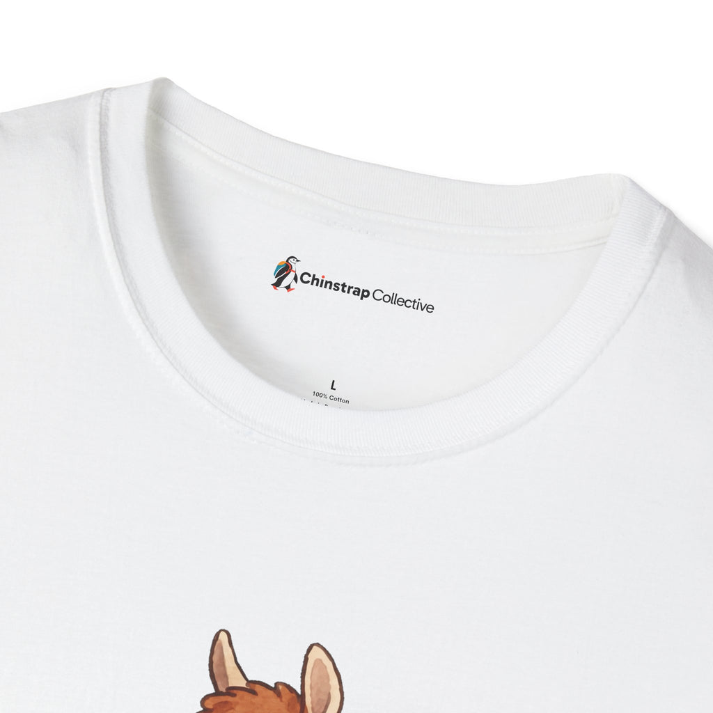 The Chinstrap Collective neck label on the ¿Cómo Te Llama? T-shirt in White