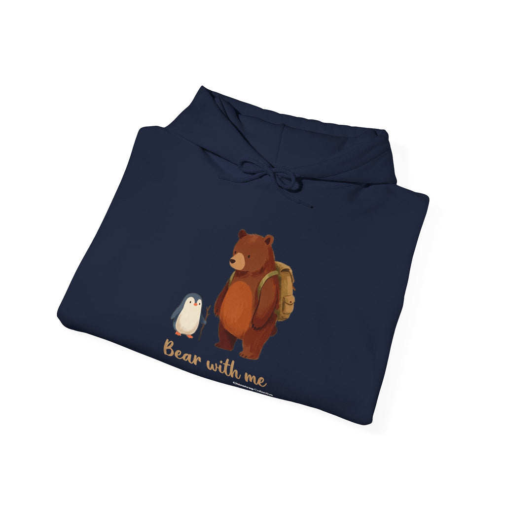 The Bear With Me hoodie in Navy, folded