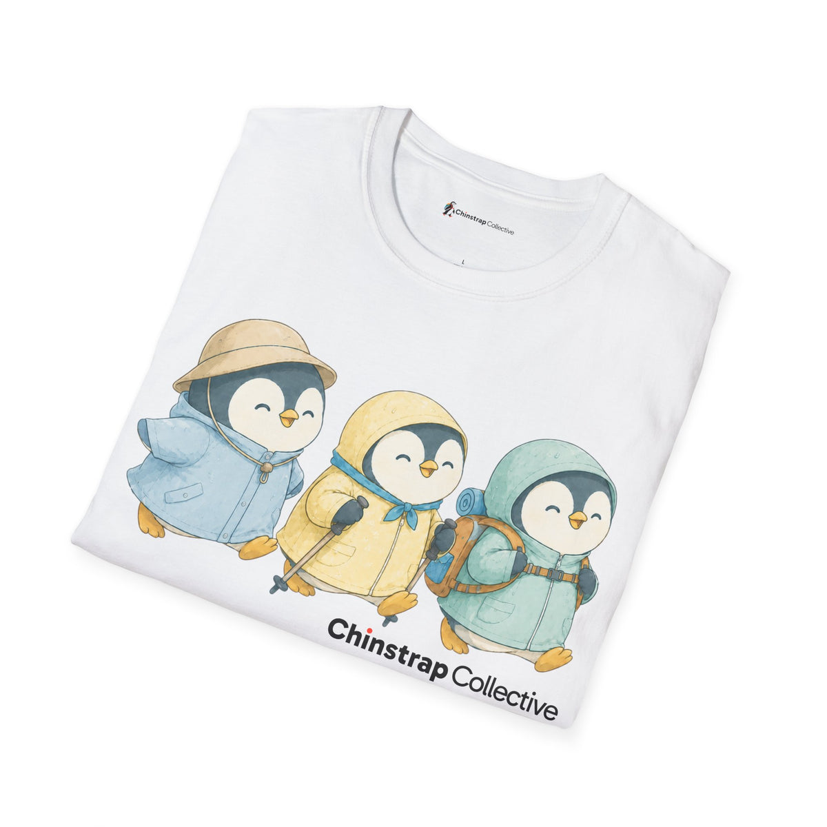 The Rainy Hike Penguins T-shirt in White, folded