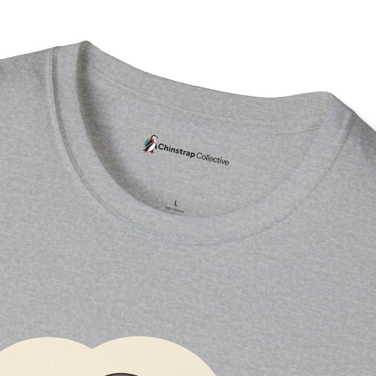 The Chinstrap Collective neck label on the Pour-Over Patience T-shirt in Sport Grey