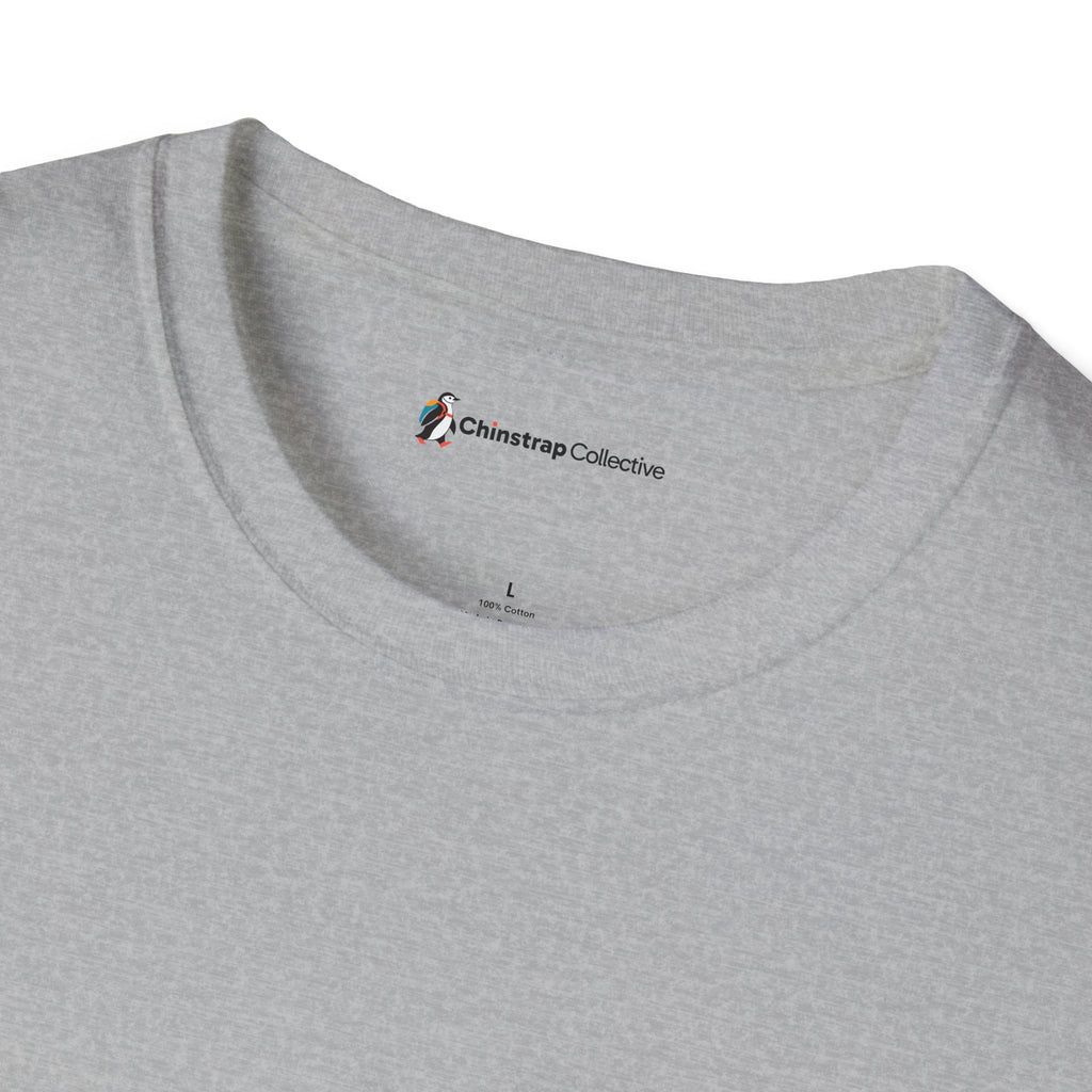 Penguin Mountain River T-Shirt, Linocut Style, Lightweight Fabric