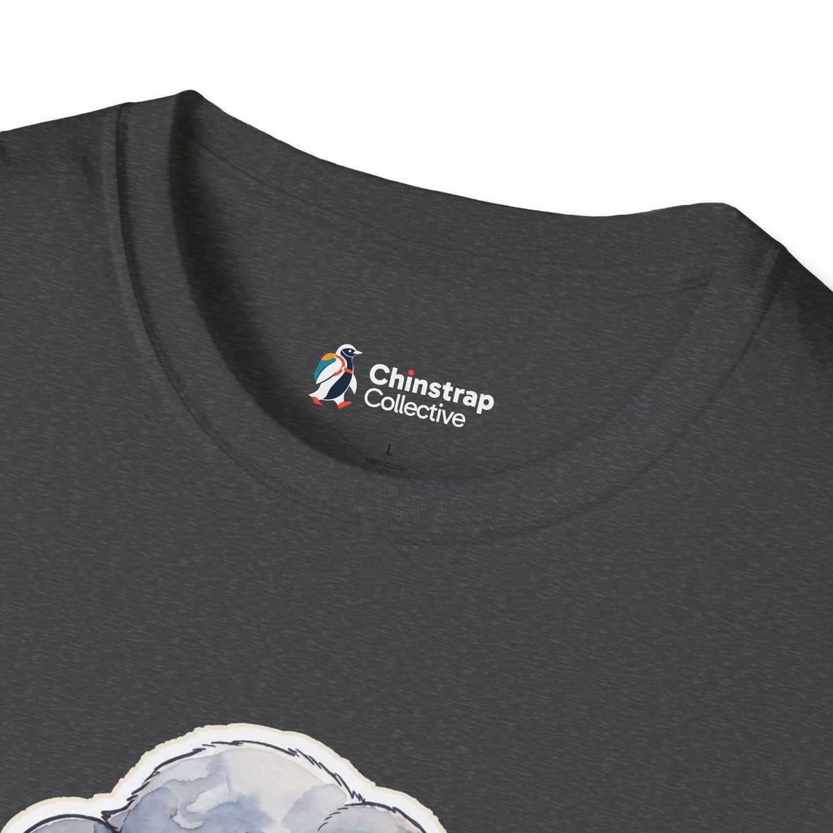 The Chinstrap Collective neck label on the Nap Squad T-shirt in Dark Heather