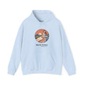 Hiked Up penguin hoodie in Light Blue: “Hiked Up. Slid Down.” is set below the drawing in a colour matched to each…