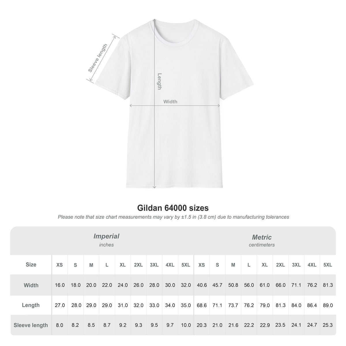 Size chart for the Penguin Pumpkin Patch T-shirt