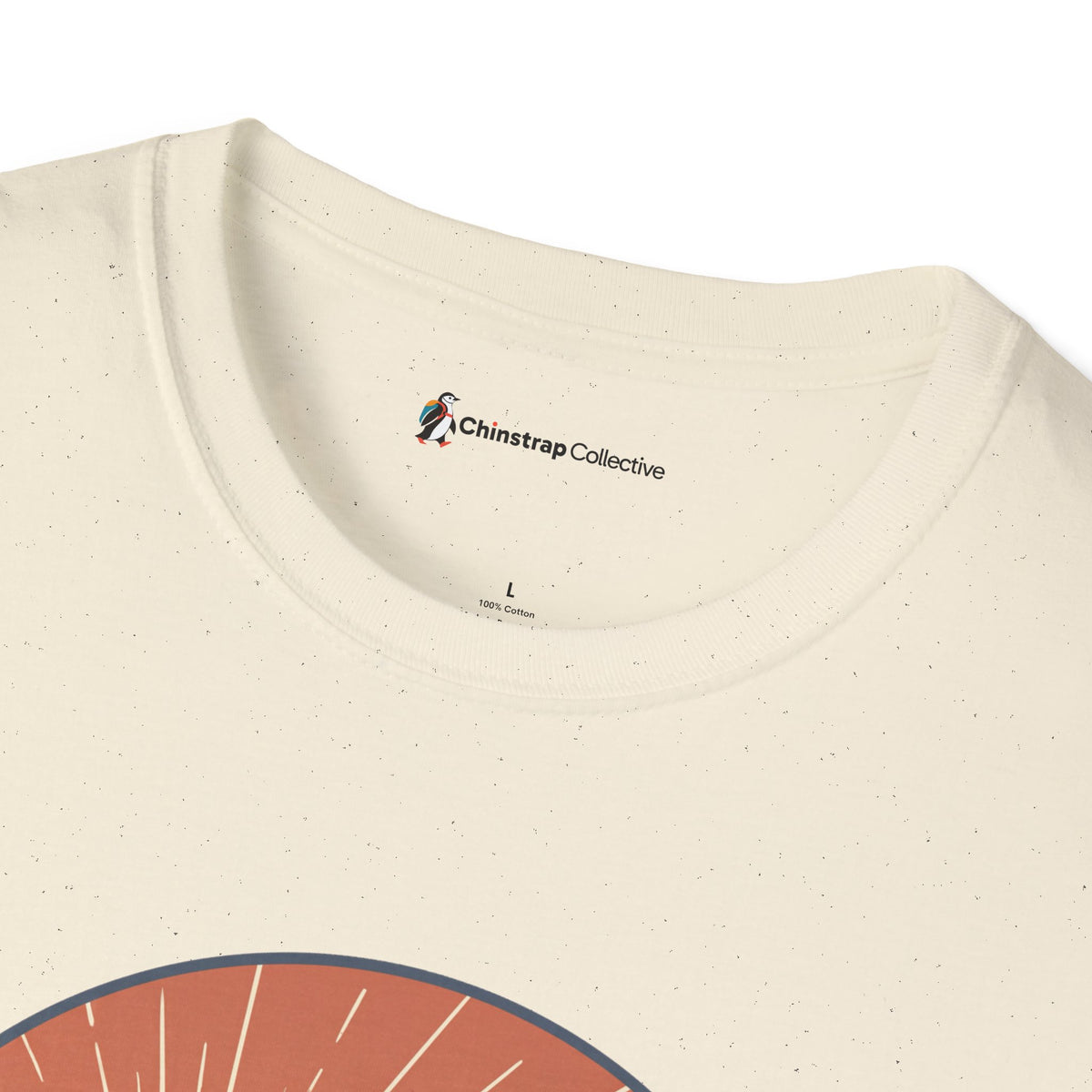The Chinstrap Collective neck label on the Hiked Up T-shirt in Natural