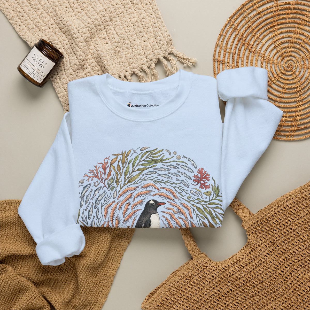 Penguin Wreath Sweatshirt, Ink and Watercolour Style, Cotton Blend