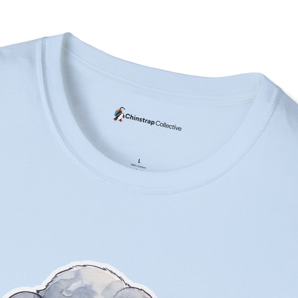 The Chinstrap Collective neck label on the Nap Squad T-shirt in Light Blue