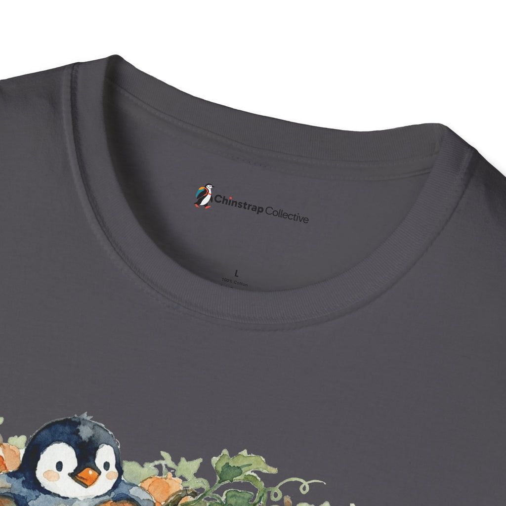 The Chinstrap Collective neck label on the Penguin Pumpkin Patch T-shirt in Charcoal