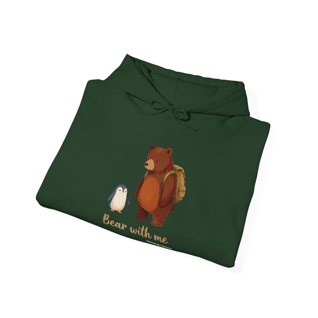 The Bear With Me hoodie in Forest Green, folded