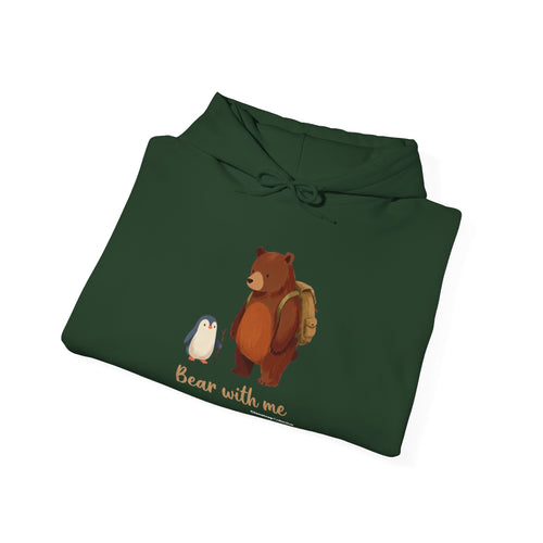 The Bear With Me hoodie in Forest Green, folded