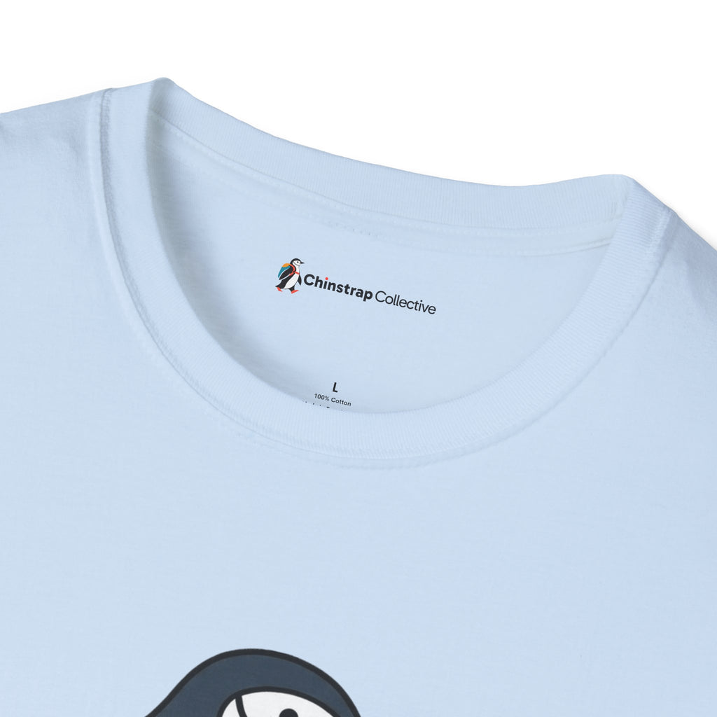 The Chinstrap Collective neck label on the Ultimate Disc Chinstrap T-shirt in Light Blue