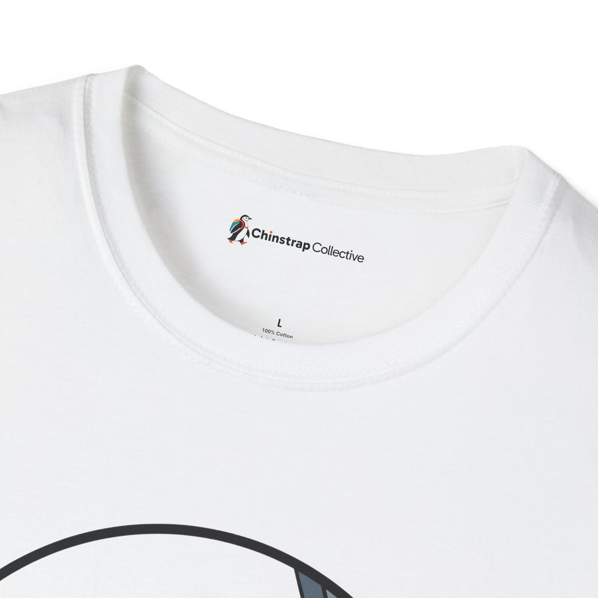 The Chinstrap Collective neck label on the Priority Belly Slide T-shirt in White