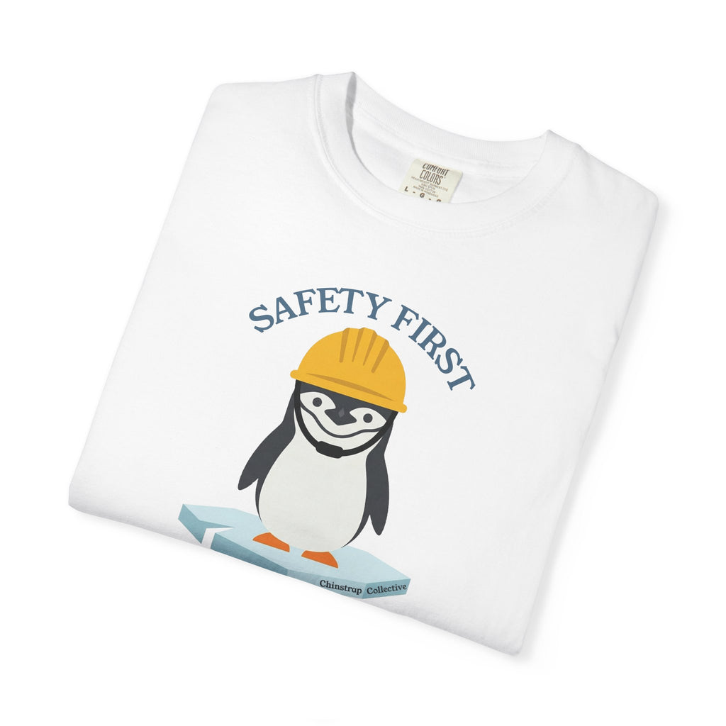The Safety First Penguin T-shirt in White, folded