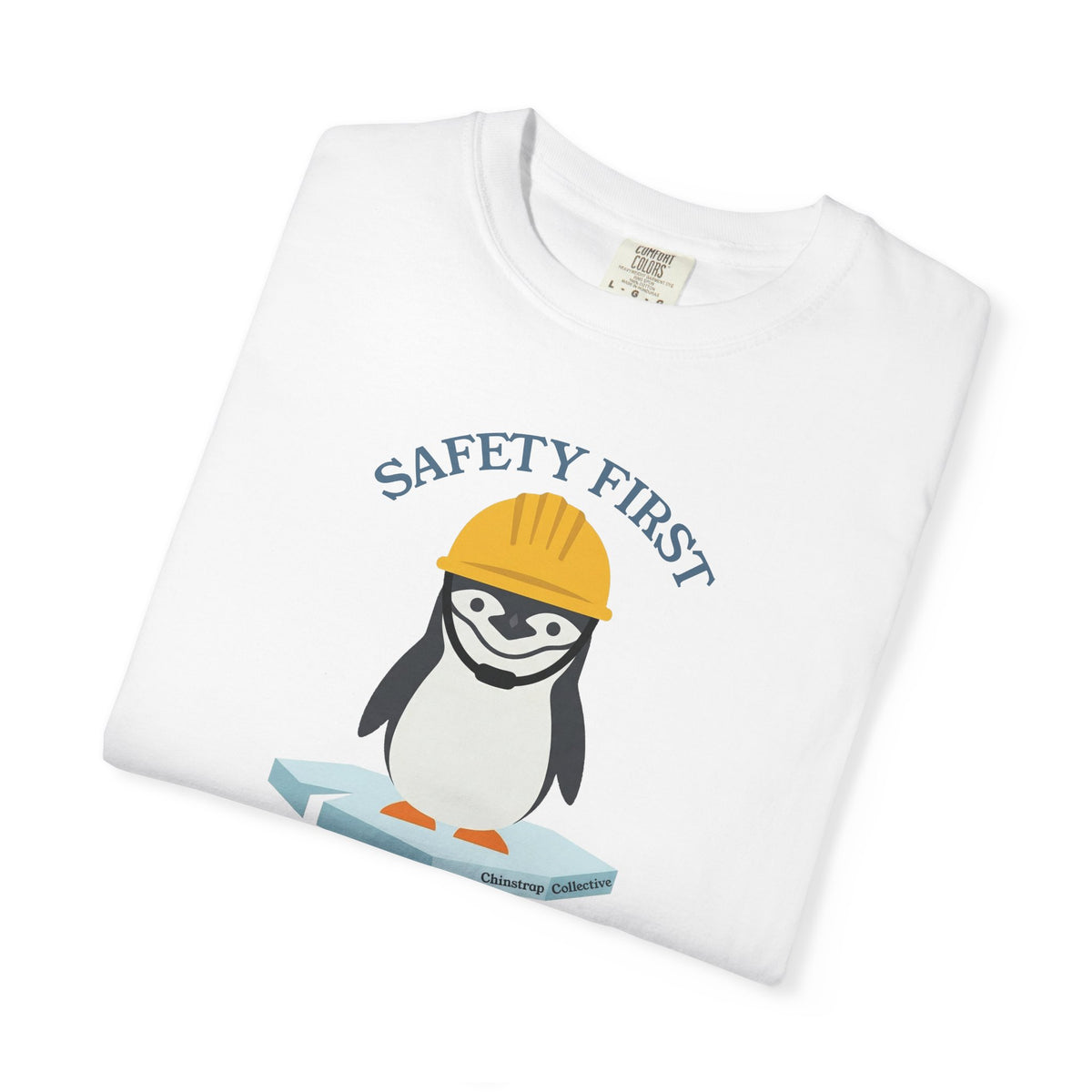 The Safety First Penguin T-shirt in White, folded