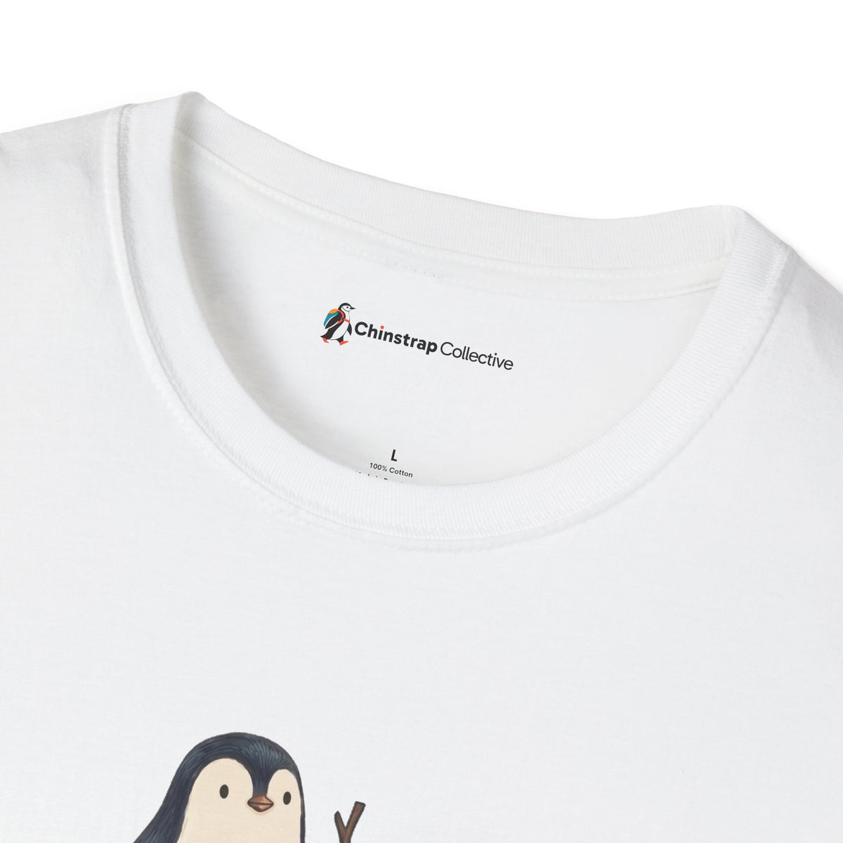 The Chinstrap Collective neck label on the Turtley Relaxed T-shirt in White